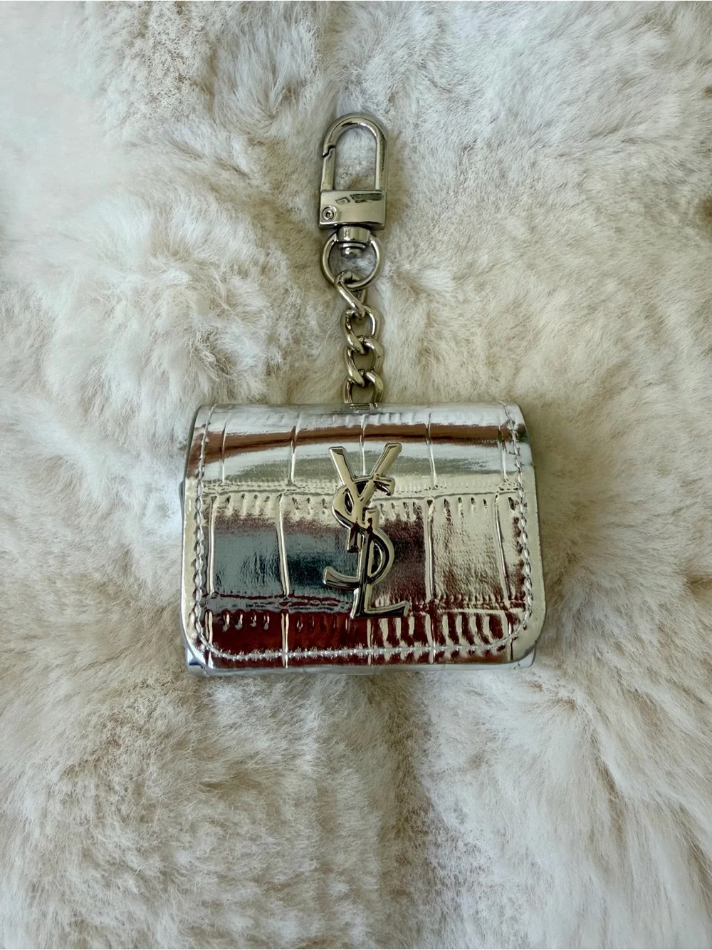 YSL  monogram AirPod case silver